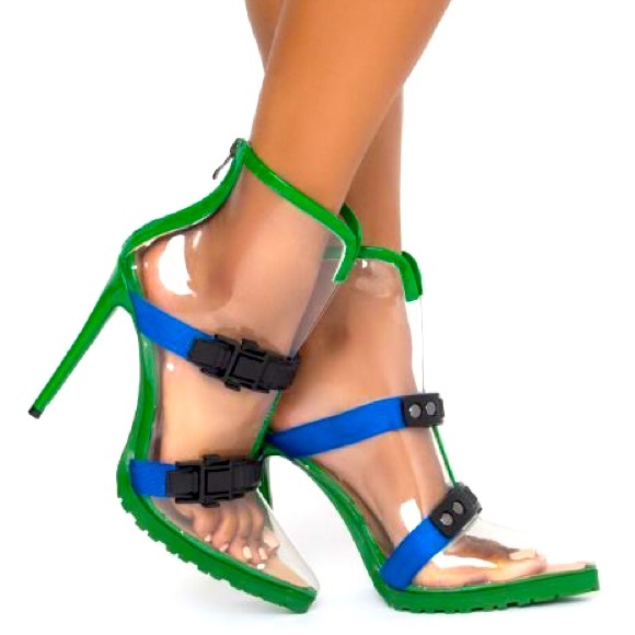 Smoking Hot 🔥 🔥 Green, Blue, Black Clear PVC Heel Vegan Leather Boots - Picture 1 of 4